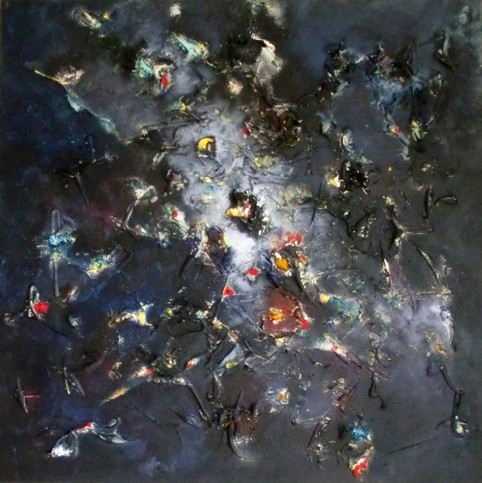 Nr. H19: Kosmos, Acryl-Collage auf Leinwand (40 x 40 cm), 2014